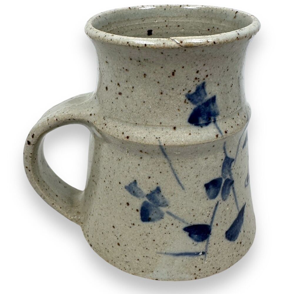 Carole Beal Art Pottery Mug 4" Speckled Gray‎ Duck & Flowers Decorative Round